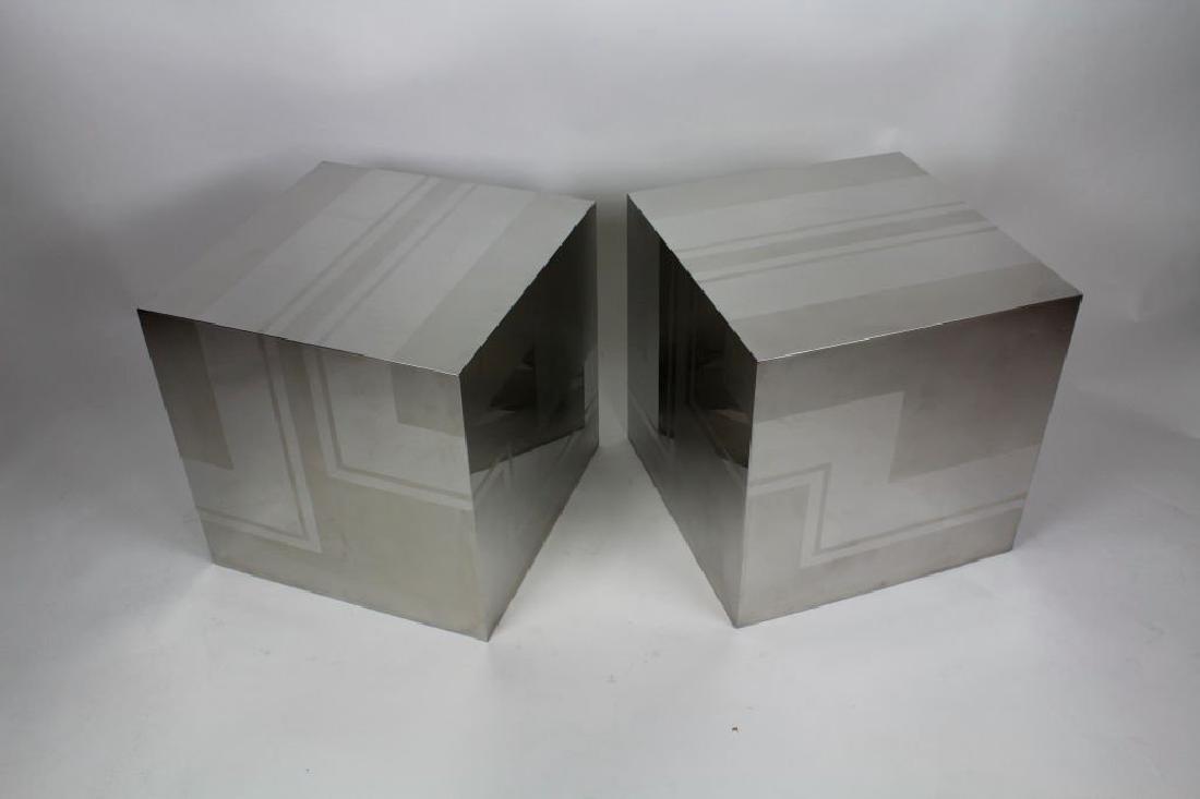 Pair of Polished and Etched Stainless Steel Cubes, Mid (1 of 7)