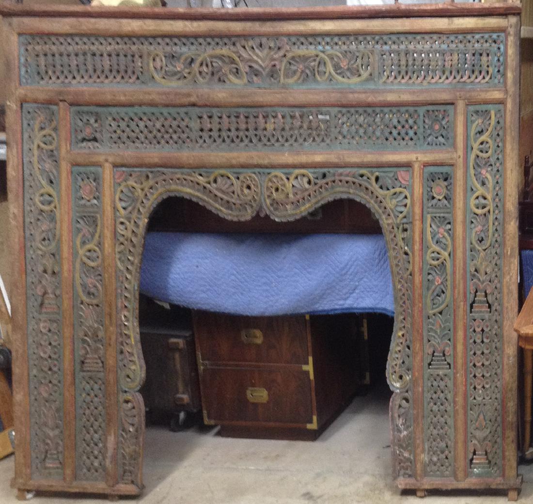 Indonesian carved Wooded Headboard; H 65" W. 87.5": Indonesian carved Wooded Headboard; H 65" W. 87.5"