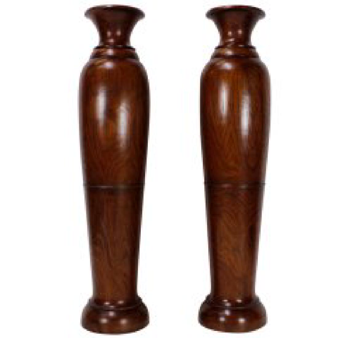 Pair of Very Large Tropical Wood Urns, that break down (1 of 6)