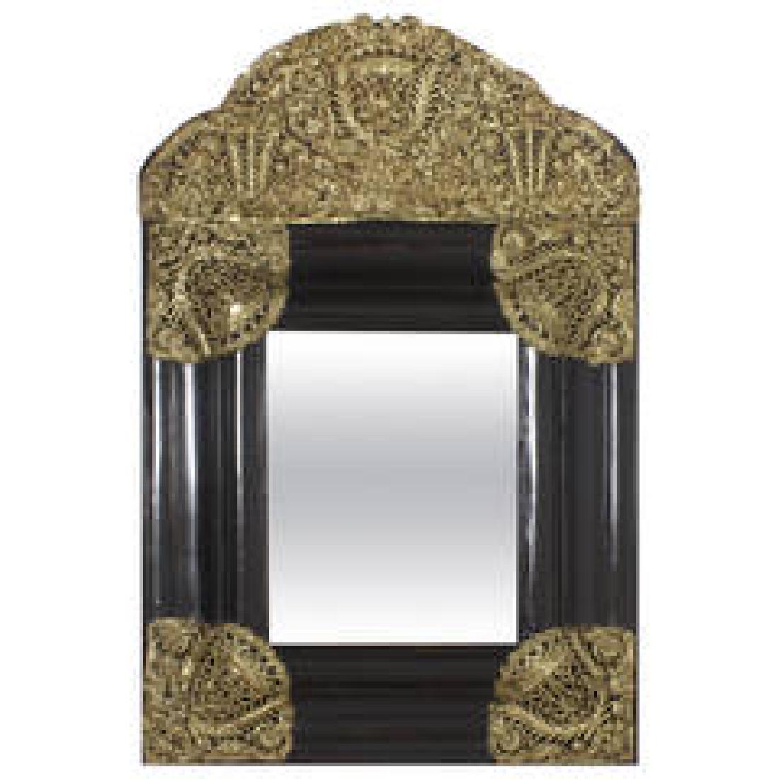 Dutch Colonial Ornate Mirror, brass filigree, ebonized (1 of 6)