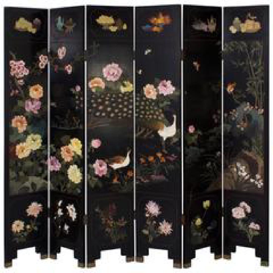 Six Panel Chinese Screen with Classic Black background, (1 of 9)
