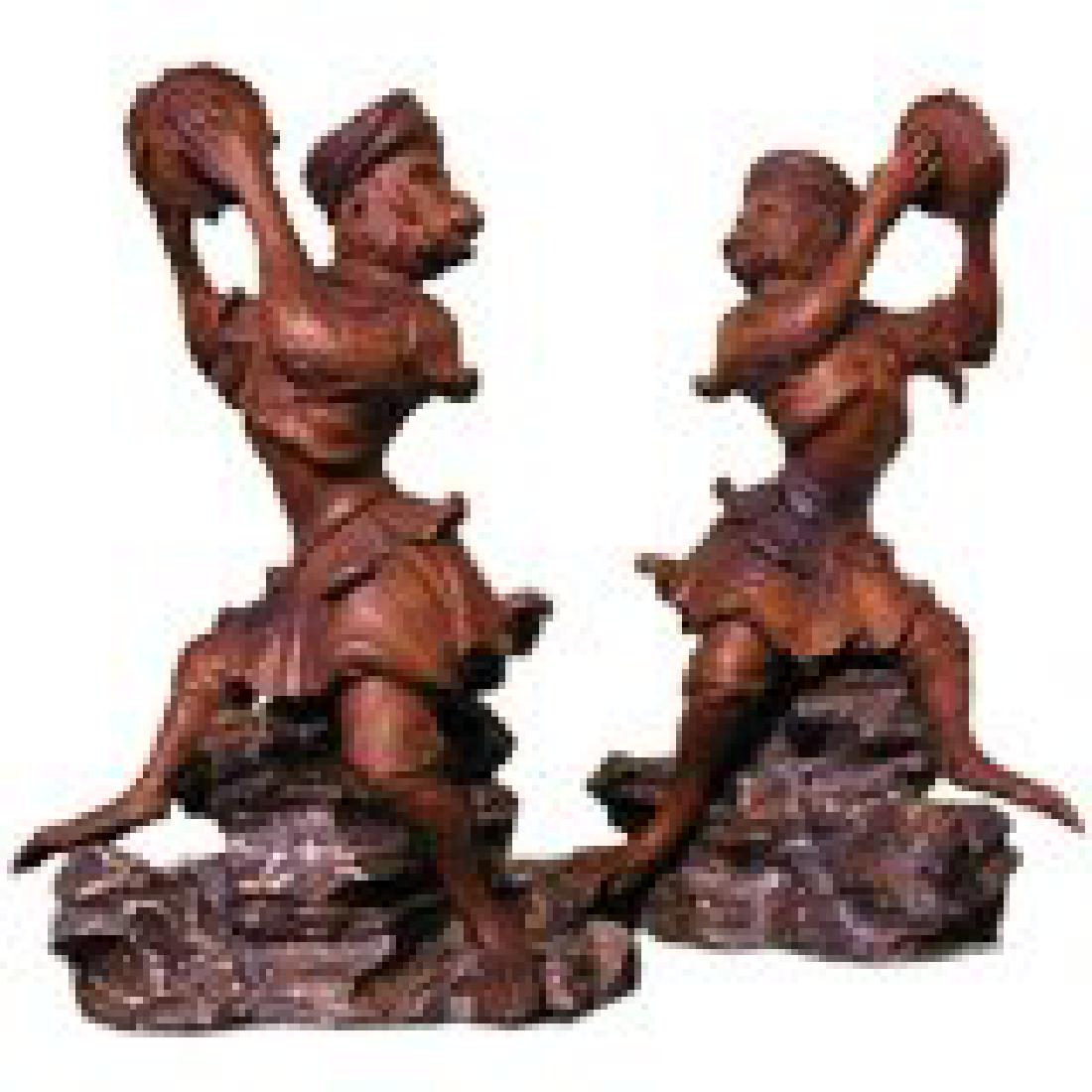 Pair of Carved Pine Banjo-playing Monkeys; H. 15" W. (1 of 18)