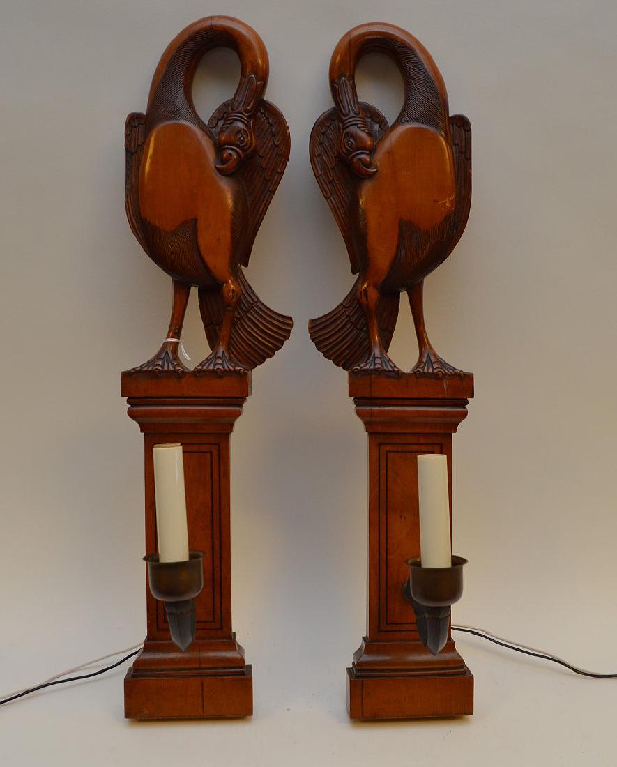 Pair carved wood bird wall sconces, 25"h  (one leg (1 of 6)