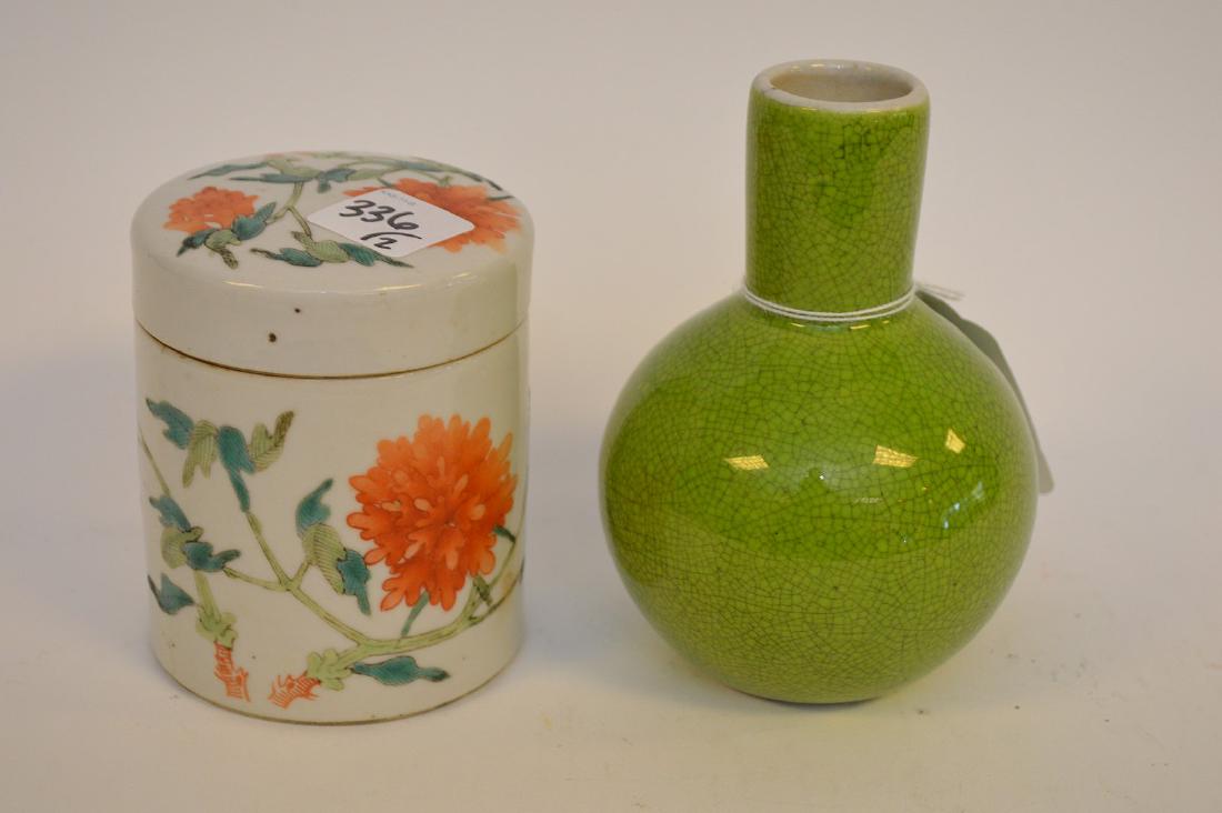 Fine Chinese Export Crackle Apple Green Vase (5" x 4") (1 of 6)