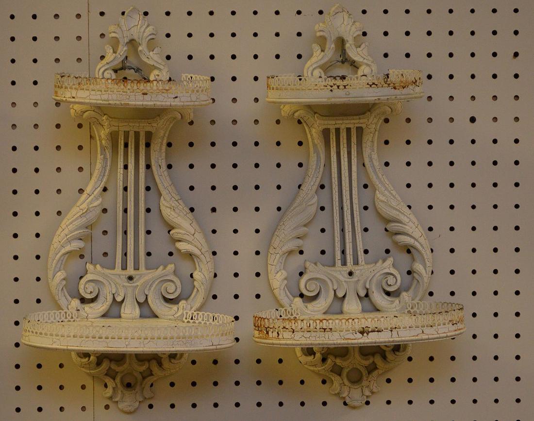 Italian vintage shabby painted wall sconces, harp (1 of 3)