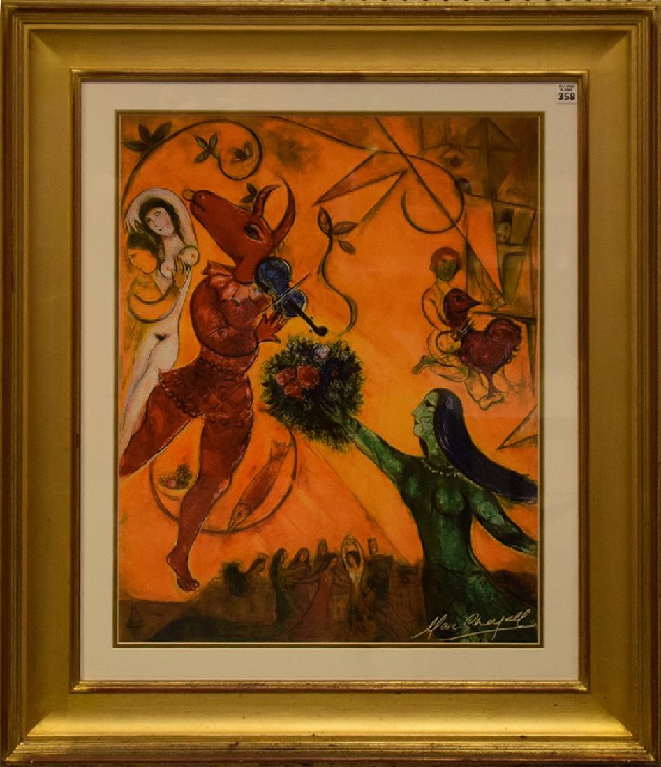 Marc Chagal Lithograph of dressed Bull playing a (1 of 5)