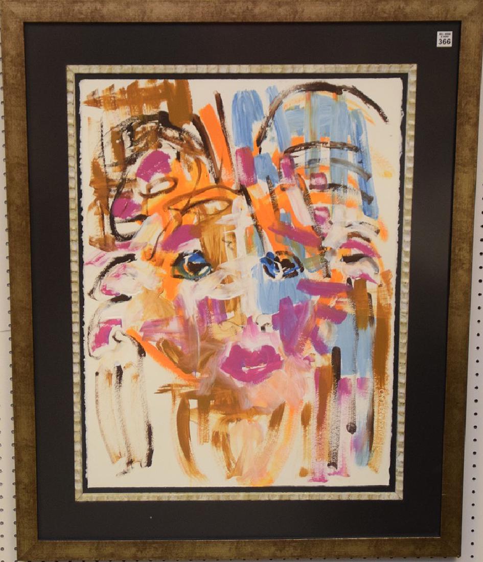 Acrylic on paper, Abstract Face, no apparent signature, (1 of 4)