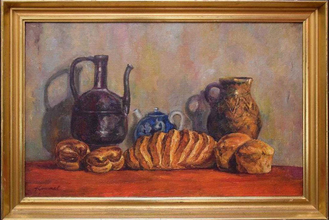 Russian painting signed Korzhev, oil on canvas, (1 of 4)