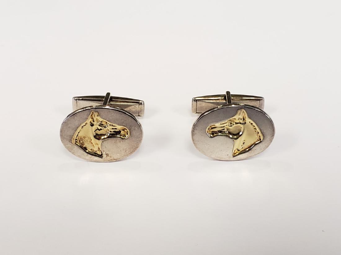 Tiffany & Co. Sterling and 18kt cufflinks, Horse Heads: Tiffany & Co. Sterling and 18kt cufflinks, Horse Heads in gold relief, 3/4 inch , normal wear