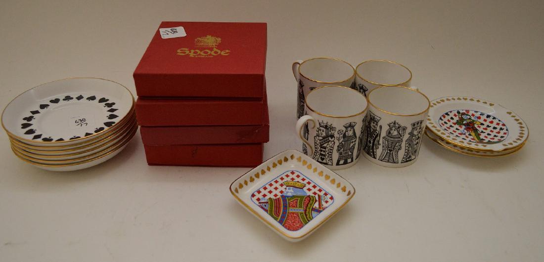 17 PCS SPODE CHINA CARD MOTIF CUPS 7 PLATES. Condition: 17 PCS SPODE CHINA CARD MOTIF CUPS 7 PLATES. Condition no apparent chips or cracks