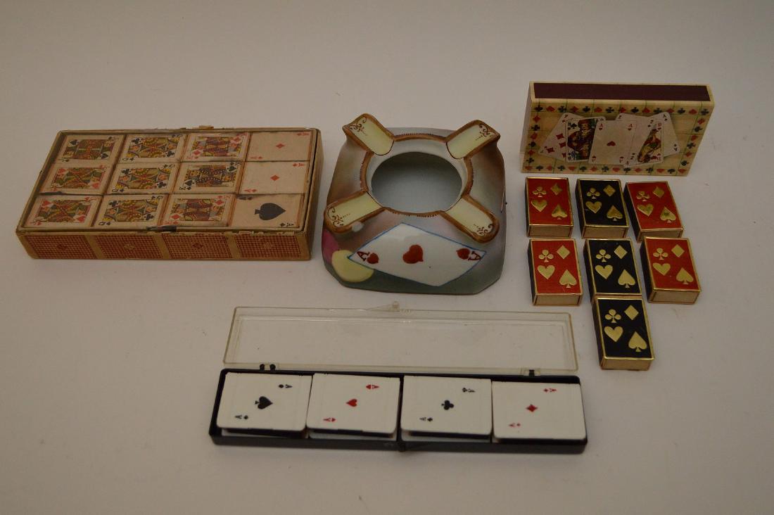 HAND PAINTED NIPPON ASH TRAY CARD MOTIF & MATCHES.: HAND PAINTED NIPPON ASH TRAY CARD MOTIF & MATCHES. Condition good no chips or cracks 4 1/8" stamped on bottom