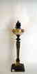 19th c. bronze column lamp with painted floral glass