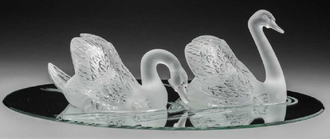 Pair of Lalique Glass Swans on Mirrored Plateau (1 of 7)