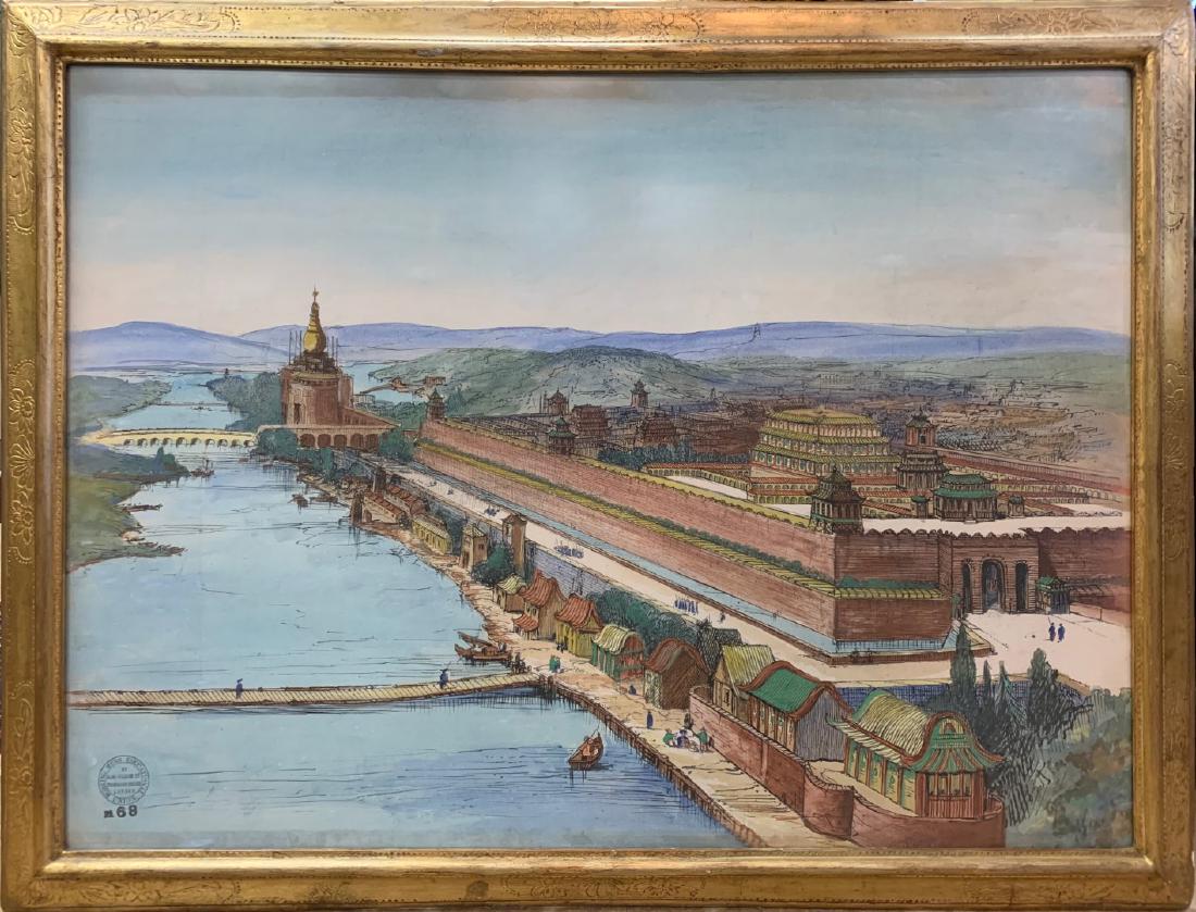 Large British School Painting on silk, Large Chinese (1 of 3)