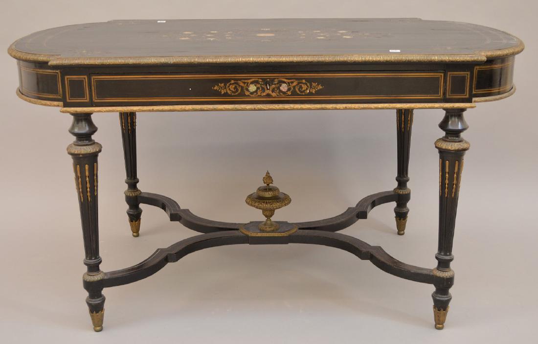 19th c. French table with bronze mounts and inlaid with (1 of 10)