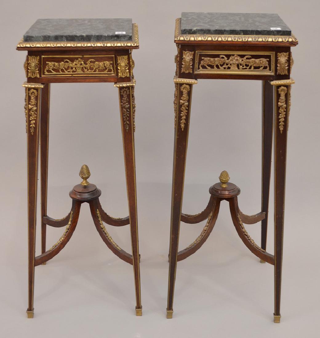 Pair French bronze mounted stands with marble tops, (1 of 7)