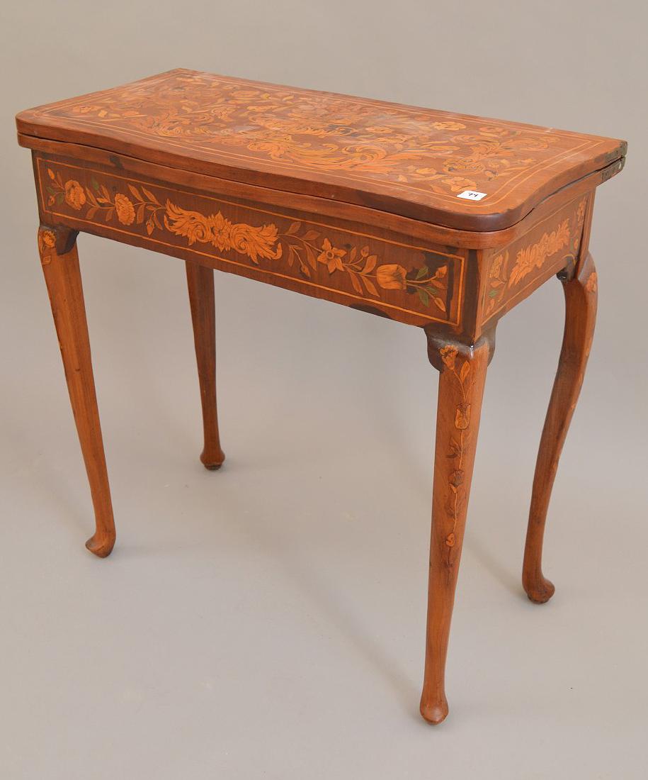 19th c. fine inlaid mahogany games table with bird and (1 of 6)