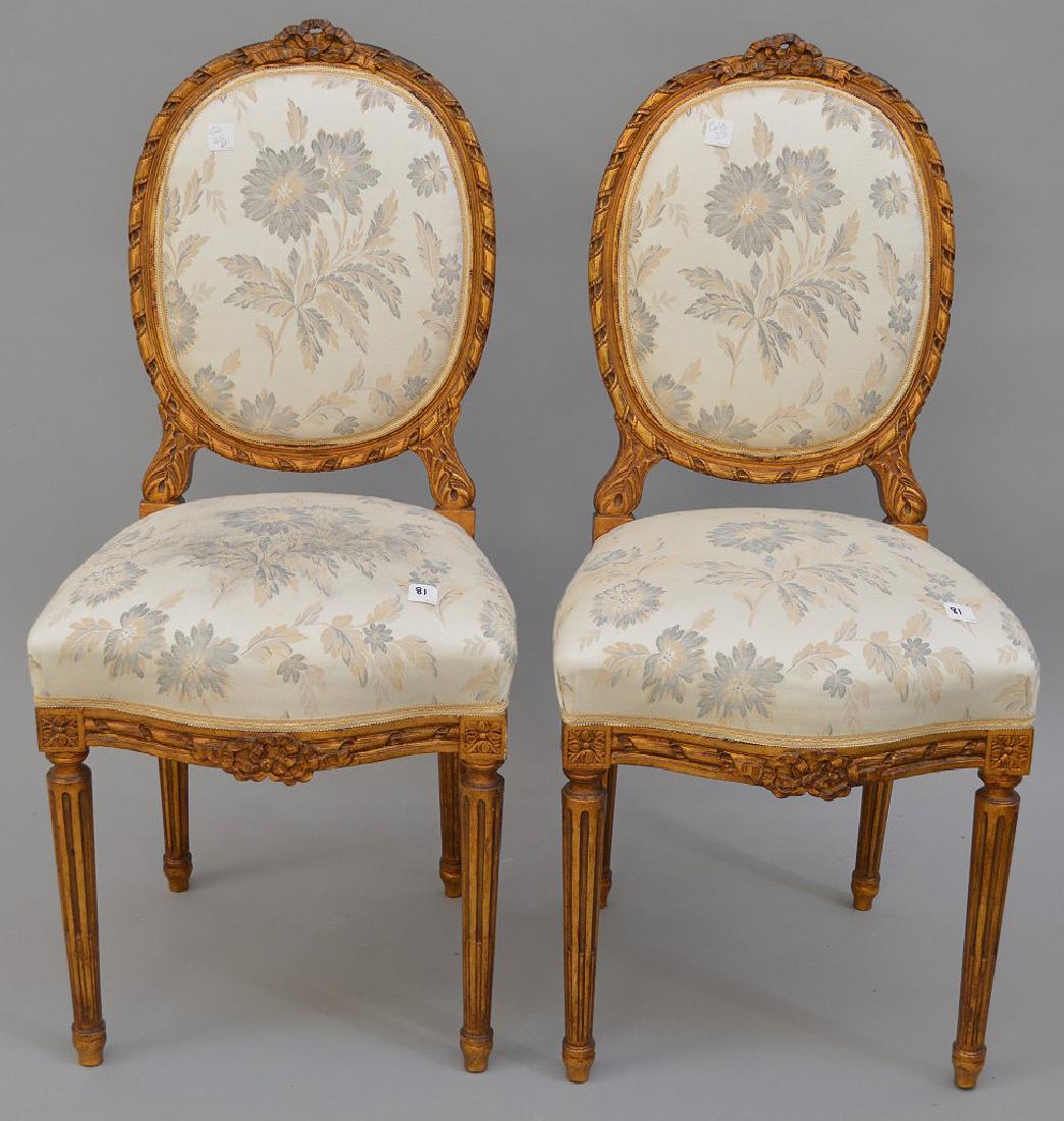 Pair carved giltwood & upholstered side chairs, 36"h x (1 of 5)