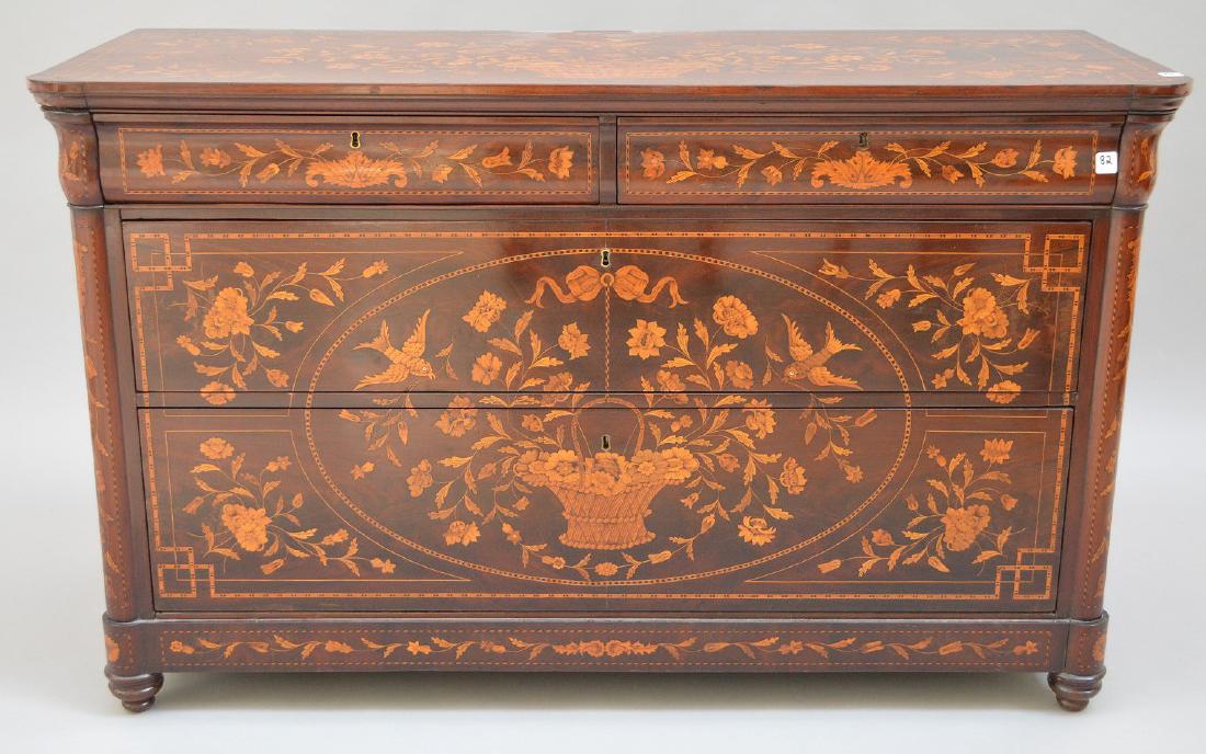 19th c. Dutch Marquetry inlaid mahogany chest, floral (1 of 10)