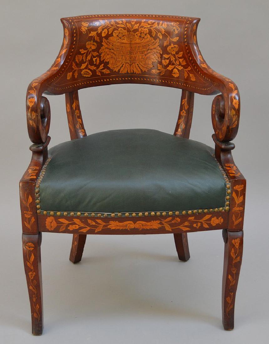 19th c. Dutch Marquetry inlaid mahogany & leather (1 of 5)