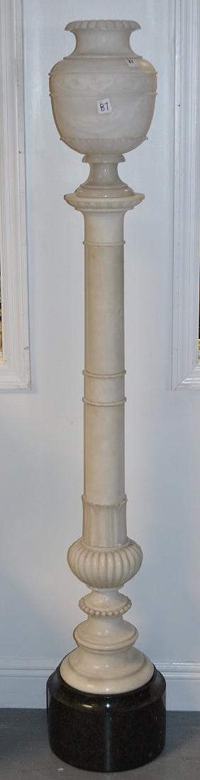 White carved marble pedestal, series of rings with (1 of 4)