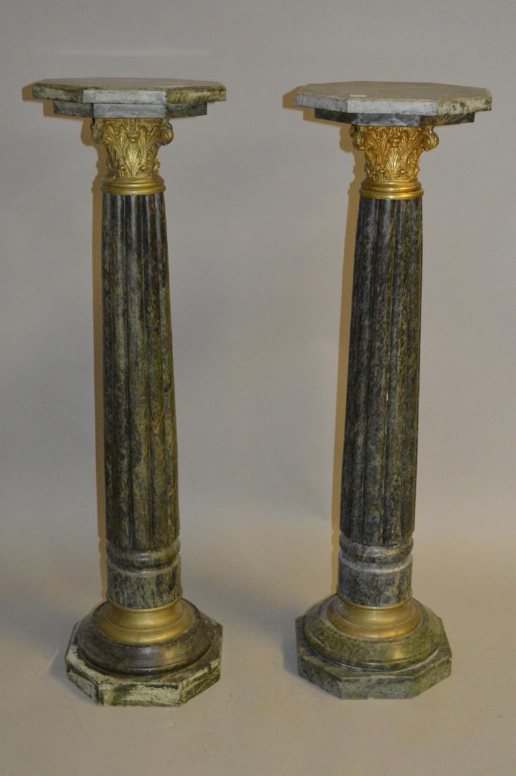 Pair green reeded Marble pedestals with bronze capitals (1 of 8)