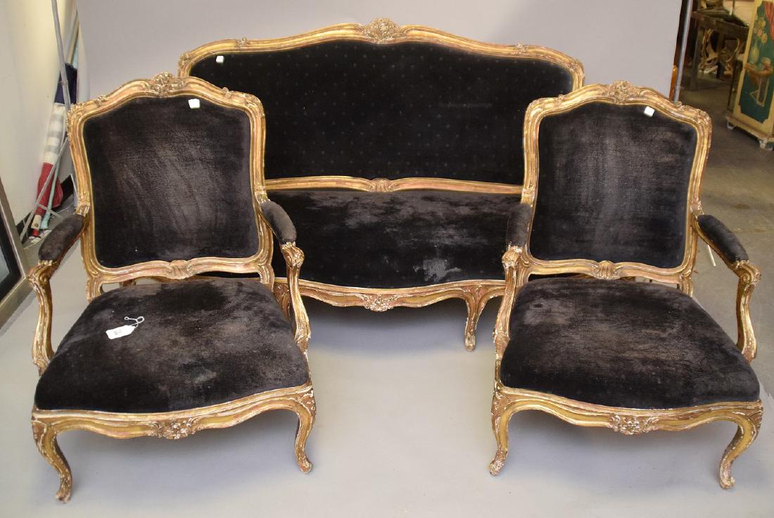 Three piece 18th c. French Parlor Suite, worn gilded (1 of 14)