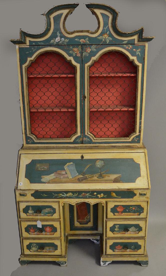 2pc. Trompe L' oeil painted secretary, open arch (1 of 11)