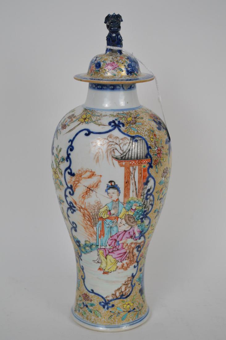 Chinese export porcelain Famille Rose urn, 12 3/4"h (1 of 12)