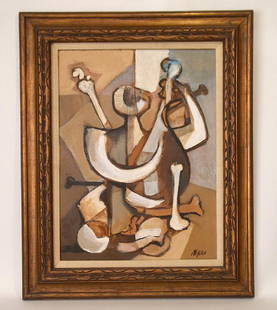 Mirko Basaldella (Italy 1910 - 1969) oil on board,: Mirko Basaldella (Italy 1910 - 1969) oil on board, cubist music composition, 24 x 18 inches