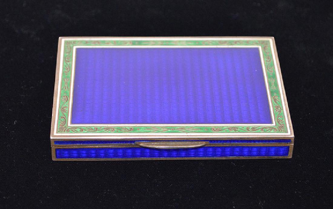 Enamel on silver cigarette box, blue guilloche field (1 of 7)