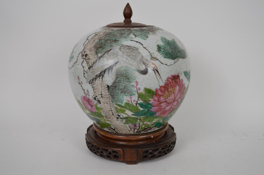 Chinese ginger jar with lid, crane and flowers, has a (1 of 13)