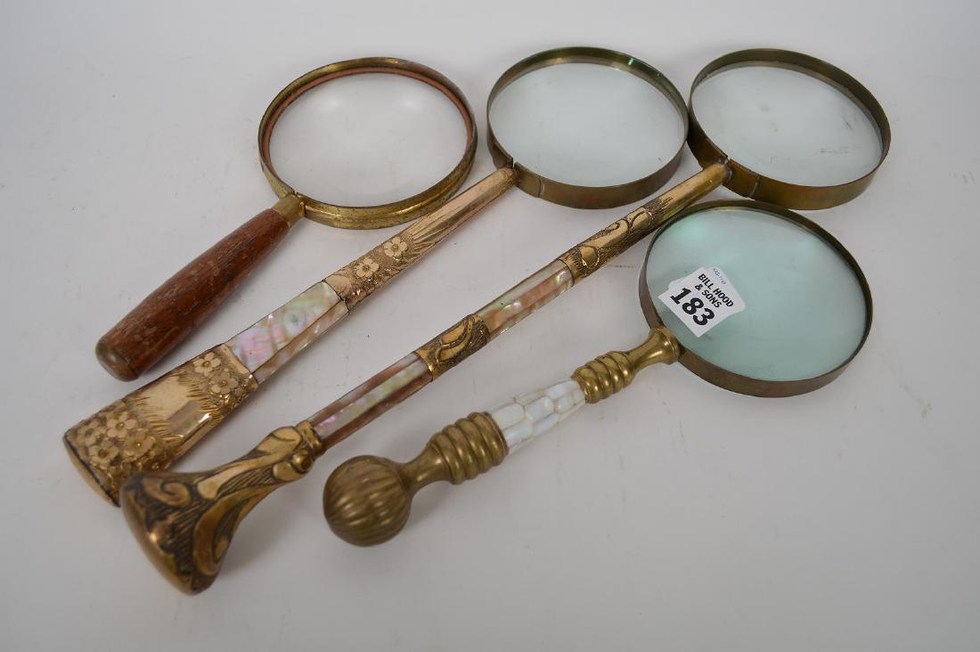 4 assorted vintage magnifying glasses, 3 with mother of (1 of 5)