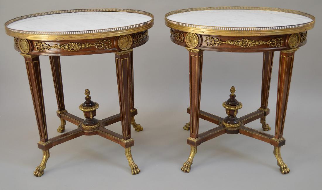 Pair Round French tables with gilt metal accents and (1 of 13)