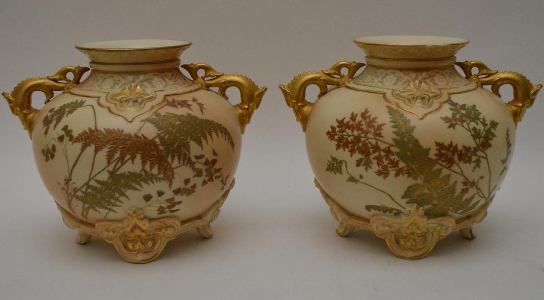 Pair Royal Worcester porcelain footed vases with gilded (1 of 11)