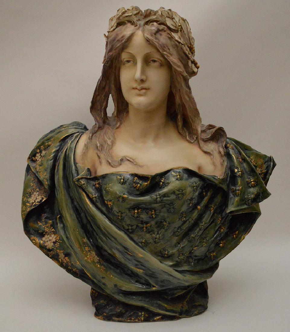 Majolica porcelain bust of woman, signed by Ed (1 of 13)