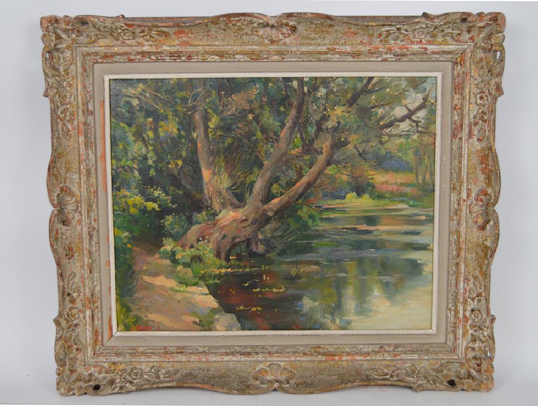 Samuel Mirsky (1883 - 1980) oil on canvas, summer: Samuel Mirsky (1883 - 1980) oil on canvas, summer wooded river scene, 16 x 20 inches