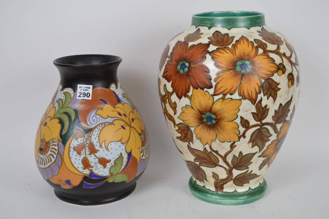 2 Gouda pottery Holland vases, 10 1/2"h & 14"h (1 of 5)