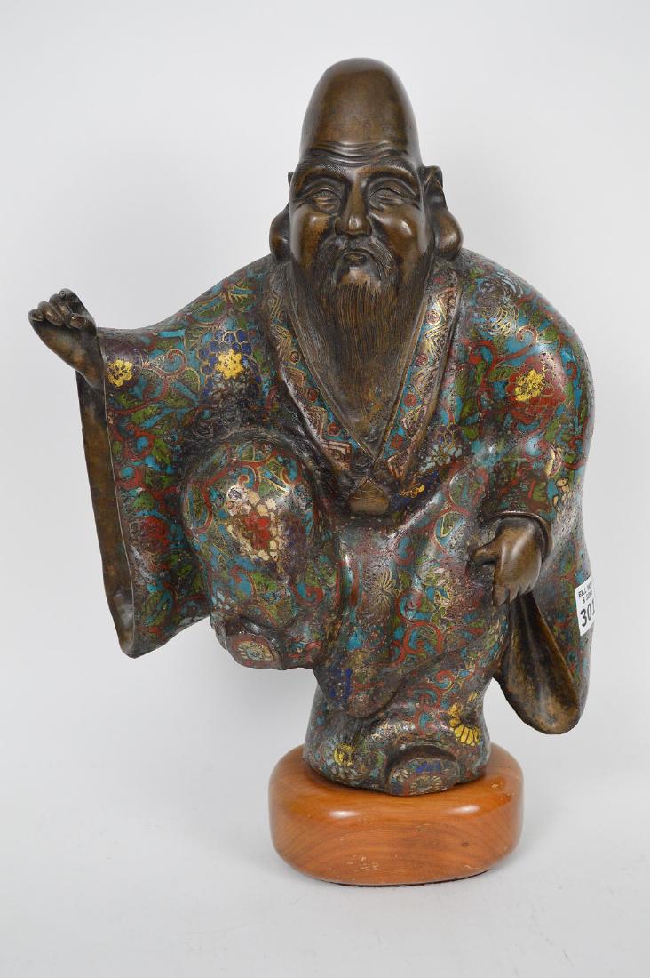 Chinese bronze cloisonné buddha with raised leg, 15"h x (1 of 6)