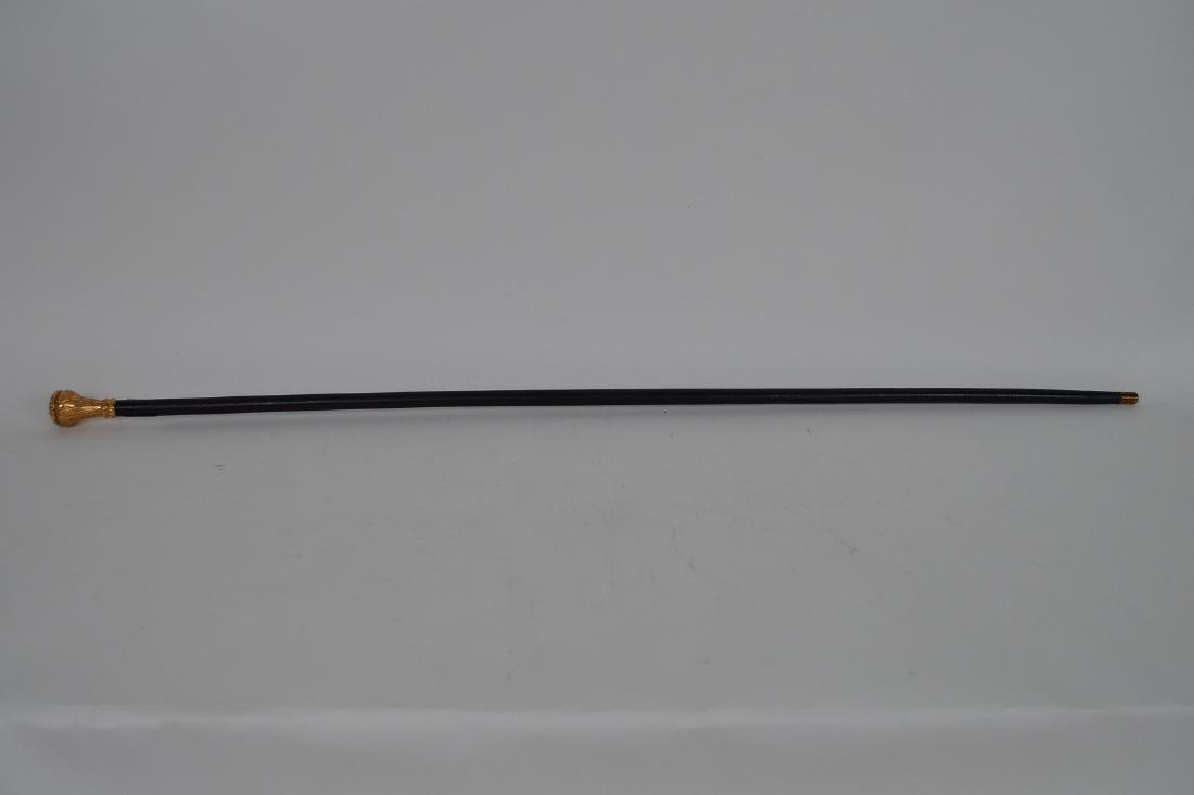 Mahogany walking stick with ornate 9kt gold tip and: Mahogany walking stick with ornate 9kt gold tip and bottom, c. 1886