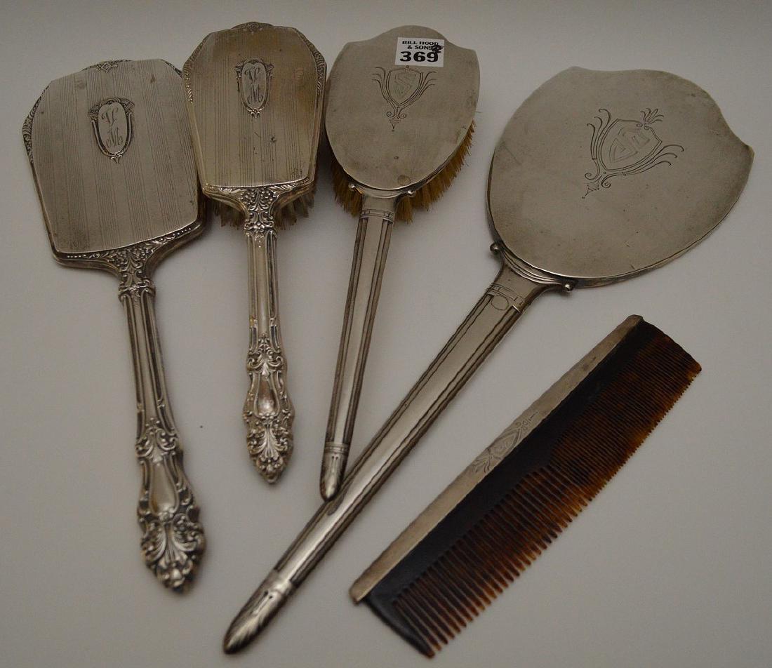 5 sterling vanity pieces, incl; 3 pc. Long handle (1 of 7)