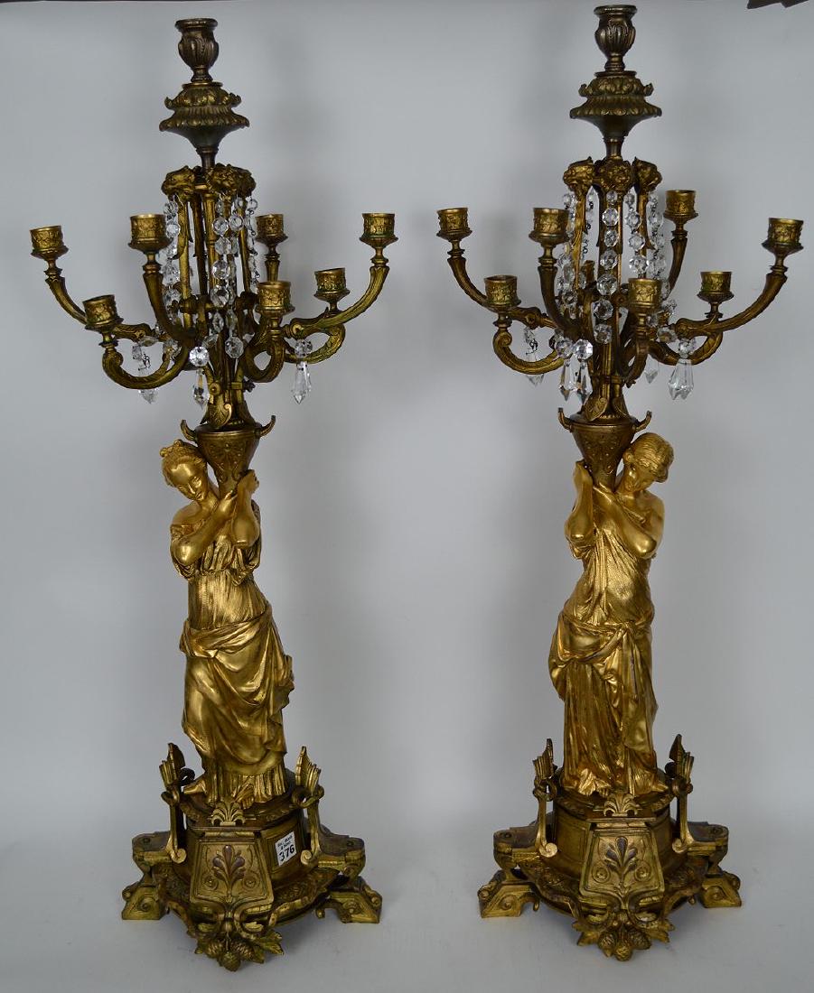 Pair Classical figural bronze candelabra, 35"H (1 of 9)