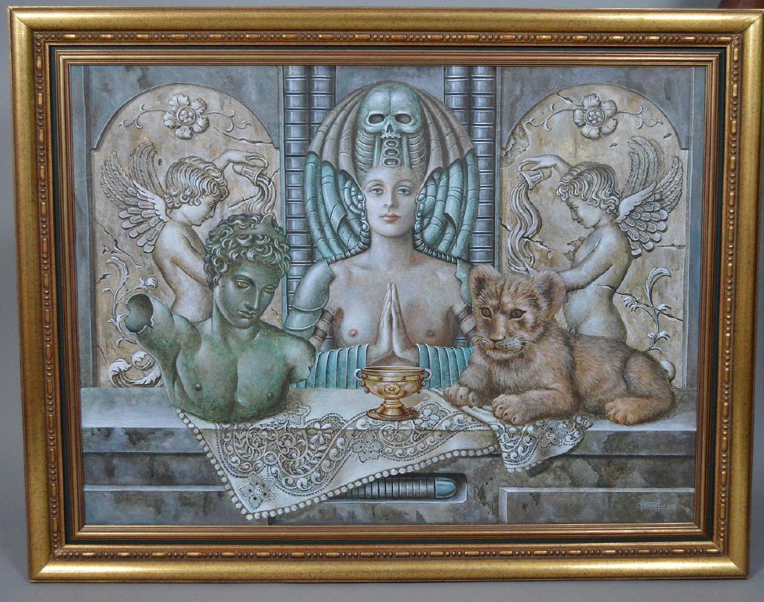 Franco Rosso (Italy 1941-2016) oil on canvas, Classic: Franco Rosso (Italy 1941-2016) oil on canvas, Classic Scene, 1984, titled GENIUS LOCHI, 30-1/2 x 41 inches