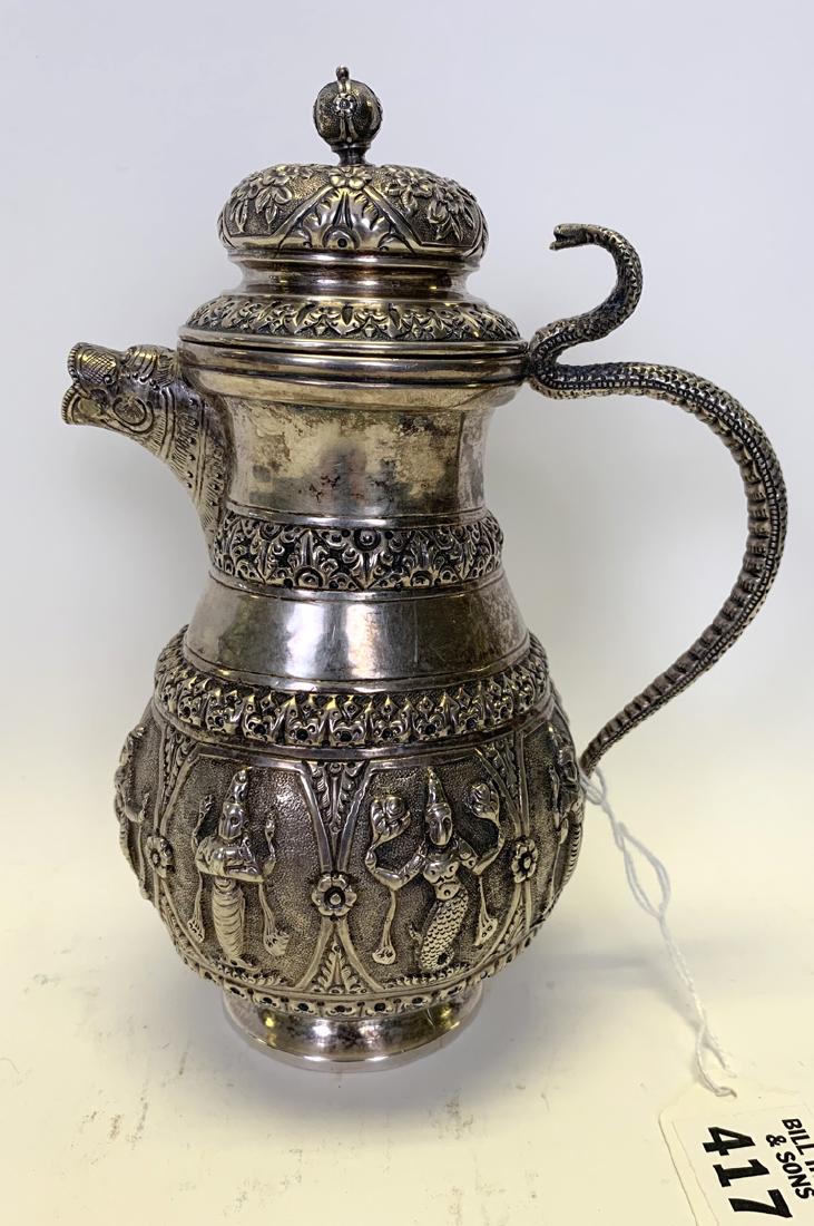 Sterling Silver Repousse Tea pot Cobra Handle very (1 of 3)