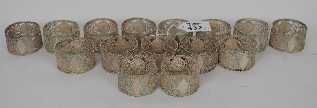 15 Continental Sterling Silver Filigree Napkin Rings. (1 of 4)