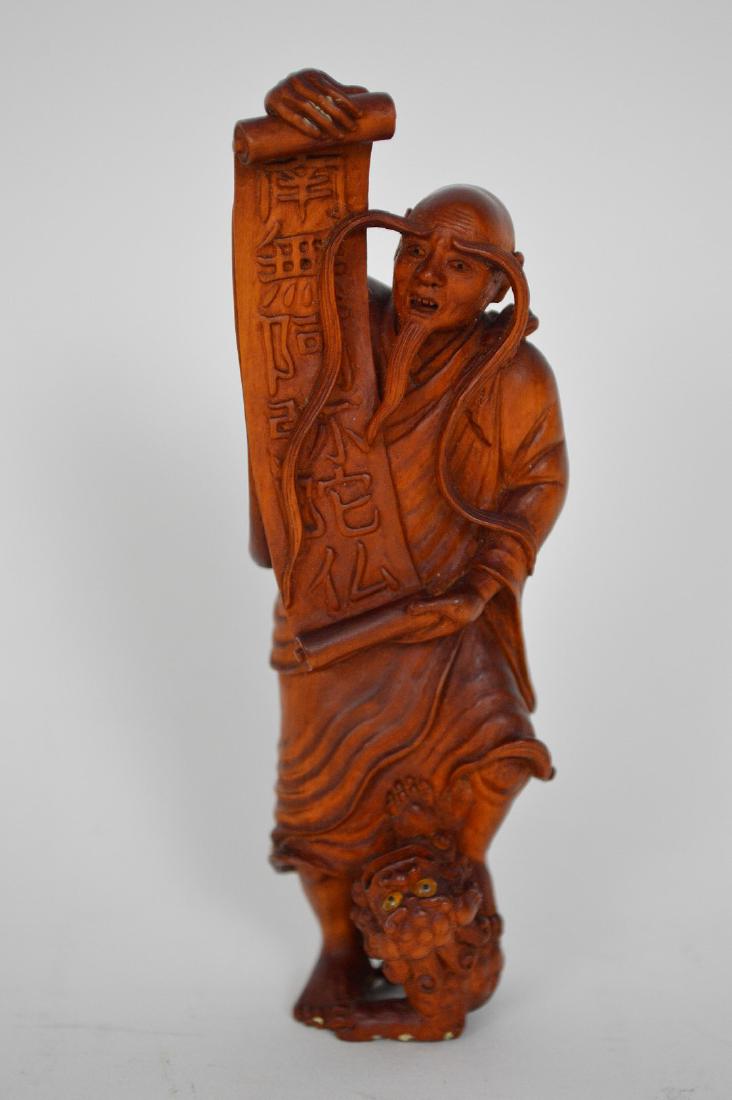 Antique Japanese Netsuke Carved Wood Rakan Signed (1 of 14)