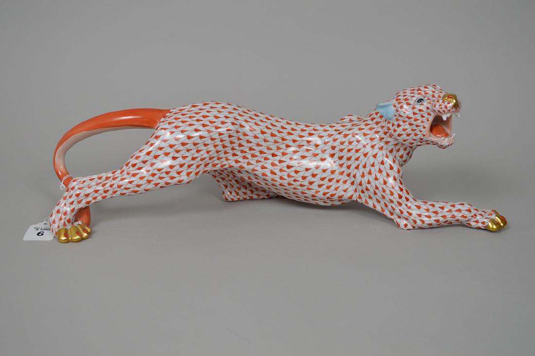 Herend Porcelain Panther. Marked Herend on the bottom.: Herend Porcelain Panther. Marked Herend on the bottom. Condition: good with no cracks or chips. Lth 18: Ht. 5 3/4"