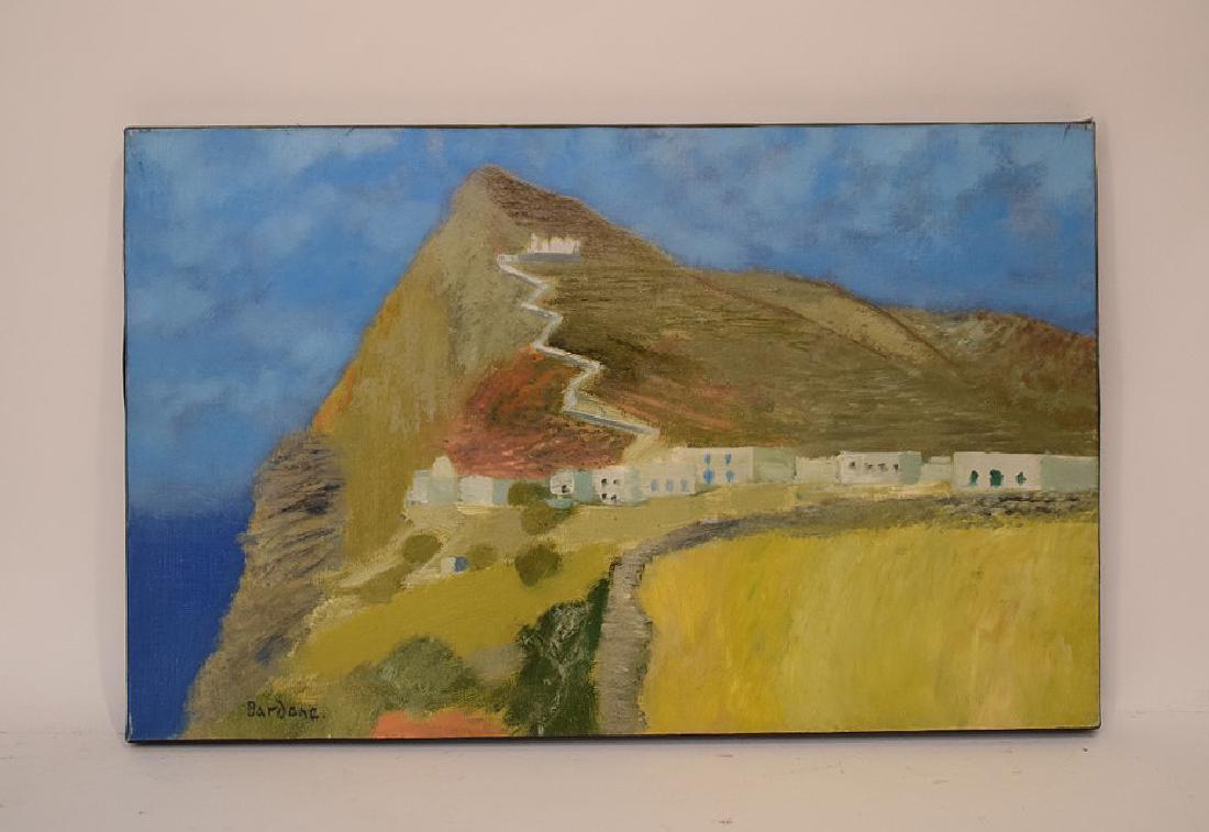 Guy Bardone (France 1927 - 2015) oil on canvas,: Guy Bardone (France 1927 - 2015) oil on canvas, Landscape -ROUTE BLANCHE DE L'HERITAGE, Greece ca. 1990, signed lower left, 15 x 24-1/2 inches, Provenance: Findlay Galleries