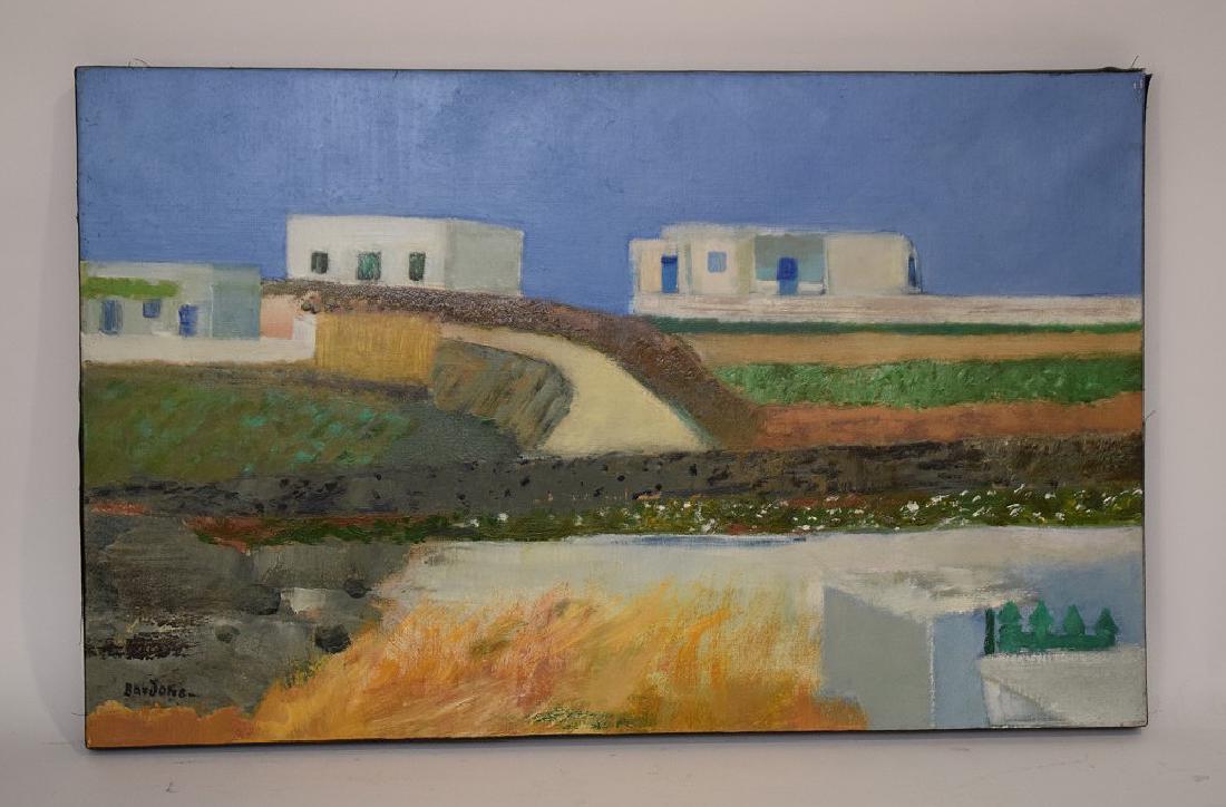 Guy Bardone (France 1927 - 2015) oil on canvas,: Guy Bardone (France 1927 - 2015) oil on canvas, Landscape -WHITE HOUSES, Greece ca. 1990, painting size 15 x 24-1/2 inches. Provenance: Findlay Galleries