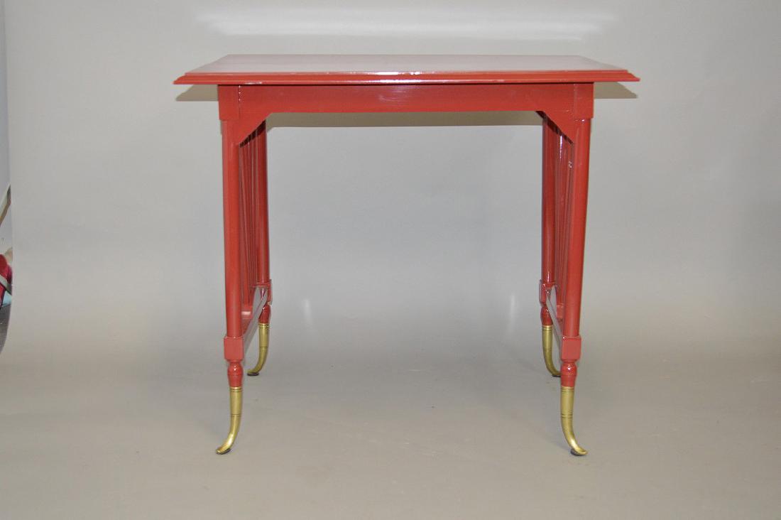 Painted red lacquer vintage table, 27"h x 30"w x 17"d: Painted red lacquer vintage table, 27"h x 30"w x 17"d